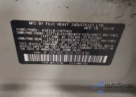 2016 Subaru Crosstrek 2.0I Premium из США, поврежденный, VIN JF2GPABCXG8280496